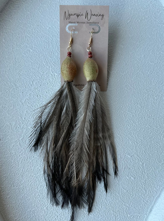 Emu Feather Gumnut Earrings